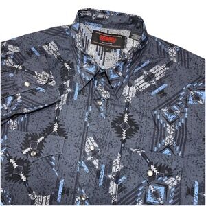 Rock & Roll Denim Shirt Men's L Gray Aztec Western Modern Fit‎ Pearl Snap Cowboy